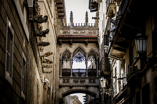 Medieval Street in Barcelona, Spain.