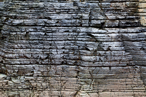 Strata, slate or shale rock layers. Coast Cathedrals beach. Lugo. Galicia. Spain