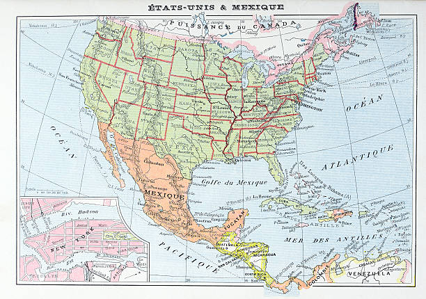 istock Antique map of USA and Mexico 493579790