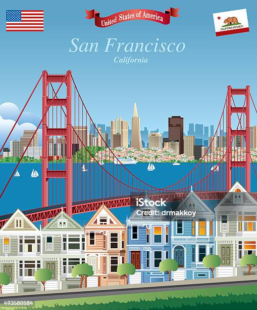 San Francisco Stock Illustration - Download Image Now - House, Golden Gate Bridge, Vector