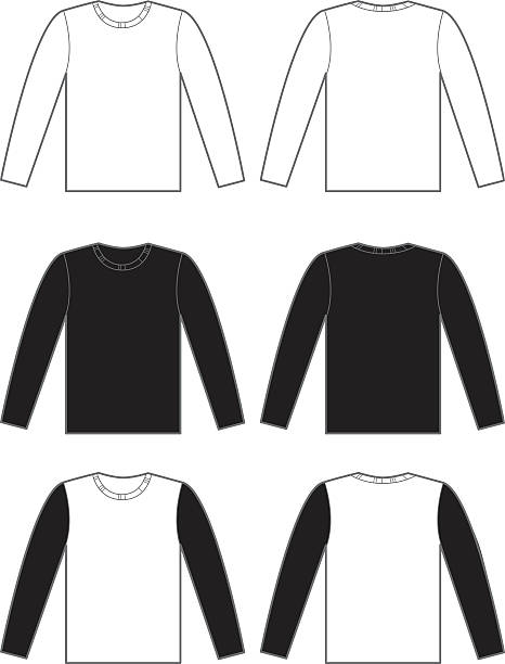 ilustraciones, imágenes clip art, dibujos animados e iconos de stock de camisetas de manga larga - long sleeved shirt blank black