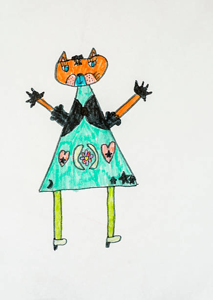 istock Children's drawing of a cat 493583200