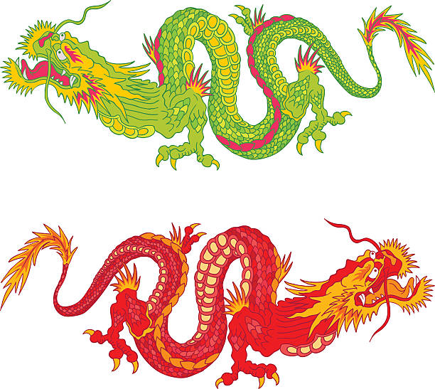 chinese dragons Vector illustration of two chinese dragons japanese dragon stock illustrations