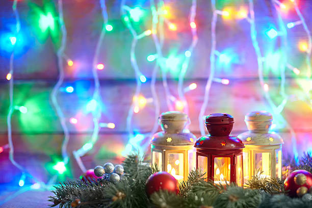 istock Burning lanterns and christmas decoration 493594622