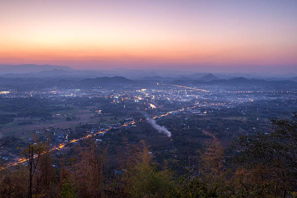 Loei city was evening on Phu Boa Bid viewpoint. stock photo