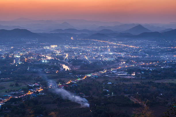 Loei city was evening on Phu Boa Bid viewpoint. stock photo