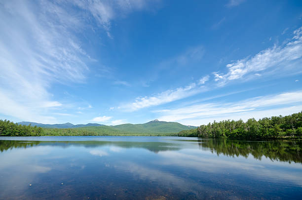 Scenic Mountain Lake View Looking out over Lake Chocorua with mountains in the background on a sunny summer day white mountains new hampshire stock pictures, royalty-free photos & images