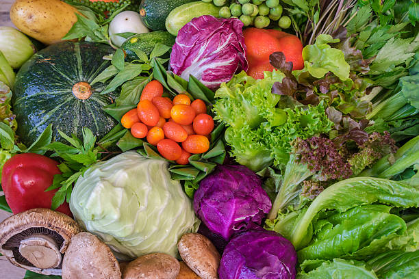 istock Close up of various colorful raw vegetables. 493602574