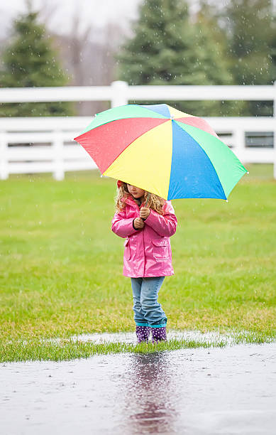 istock Young Girl in Rain with Umbrella 493608391