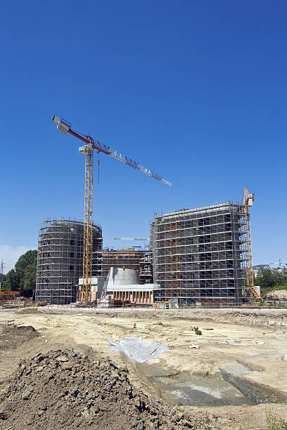 istock Scaffolding on a construction site of a new building 493608583