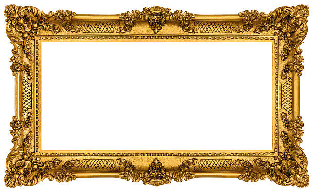リッチなゴールドの背景に白色フレーム絶縁 - バロック様式 写真 ストックフォトと画像