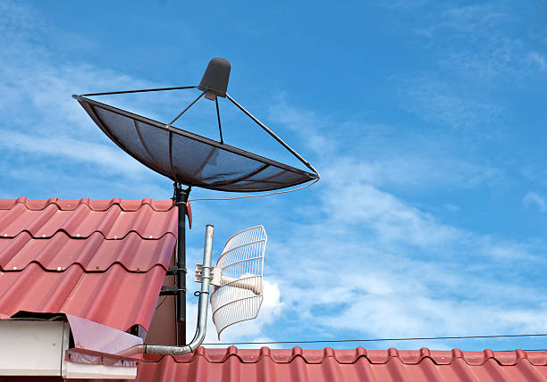istock Black and white Satellite with the sky background 493608988