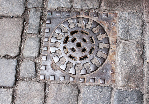 istock Sewer manhole in Stockholm, Sweden 493615089
