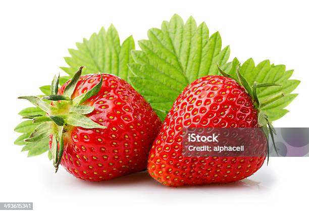 Ripe Strawberries With Leaves Isolated On A White Stock Photo - Download Image Now - Berry Fruit, Blossom, Close-up
