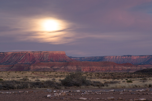 Full moon shining over the Grand Canyon west rim, Arizona