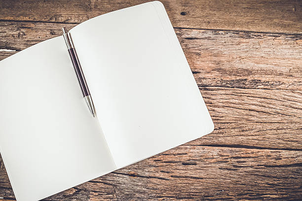 istock White blank pages sketch book on wood table 493620428