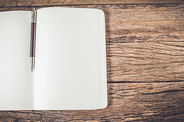 istock White blank pages sketch book on wood table 493620532