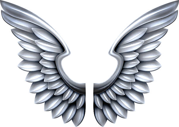 ilustrações, clipart, desenhos animados e ícones de asas de metal prateado - wing insignia metal silver