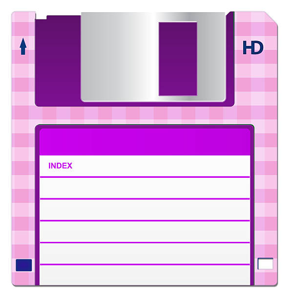 Pink Floppy Disk Pink disc, isolated on a white background with a label. fileserver stock pictures, royalty-free photos & images