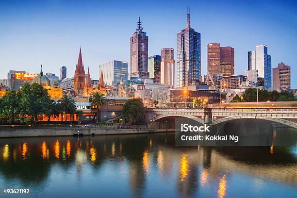 Melbourne At Dusk Stock Photo - Download Image Now - Melbourne - Australia, Australia, Urban Skyline