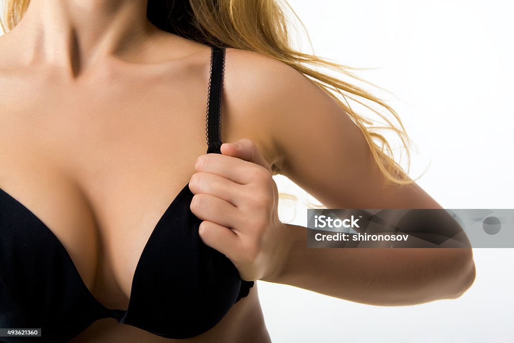 Decollete Image of females decollete with her hand on black bra   Note to inspector: the image is pre-Sept 1 2009 2015 Stock Photo
