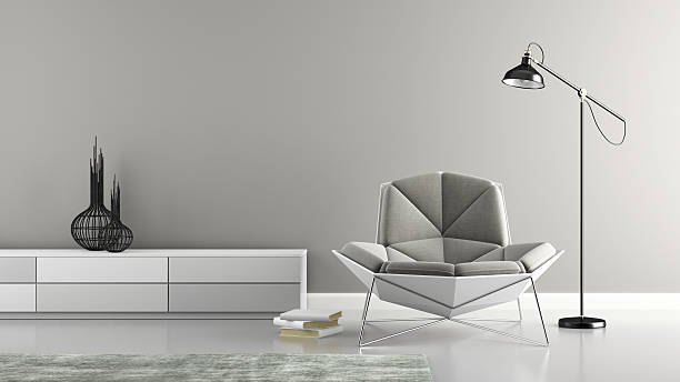 istock Part of interior with modern grey armchair 3D rendering 493623364