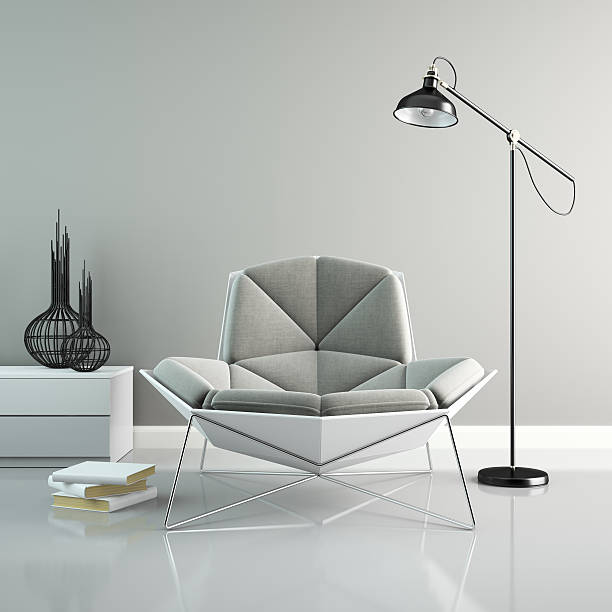 istock Part of interior with modern grey armchair 3D rendering 2 493623440