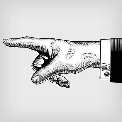 Vintage engraving drawing of pointing hand. Vector illustration. Zip-file includes: AI (v.8), JPEG (5000x5000)