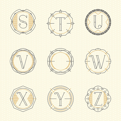 Vector set of monogram logo emblem templates in trendy outline style. Letters S - Z.