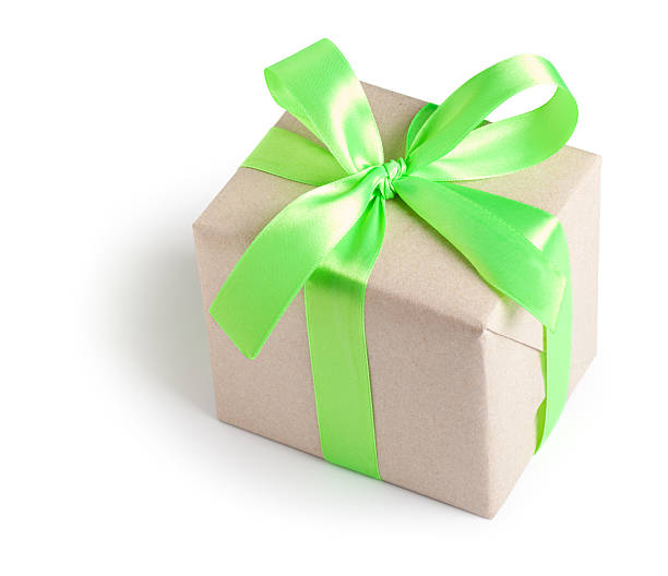 istock Gift box with green ribbon on white 493625406