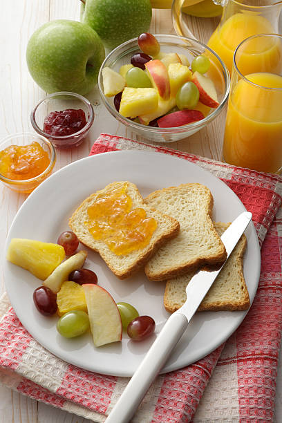 istock Breakfast: Toast, Fruit Salad and Orange Juice 493625778