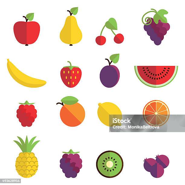 Fruit Icons Stock Illustration - Download Image Now - Fruit, Flat Design, Vector