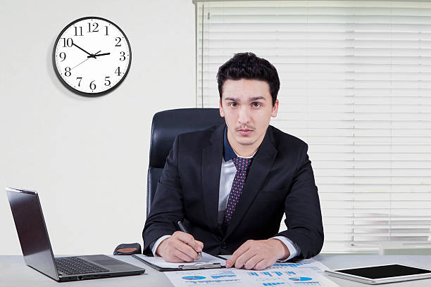 istock Caucasian businessman working in the workplace 493629176