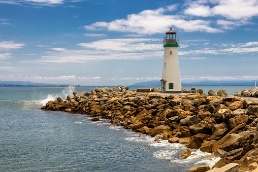 Santa Cruz Breakwater Lighthouse in Santa Cruz, California. Lighthouse at Walton Santa Cruz.