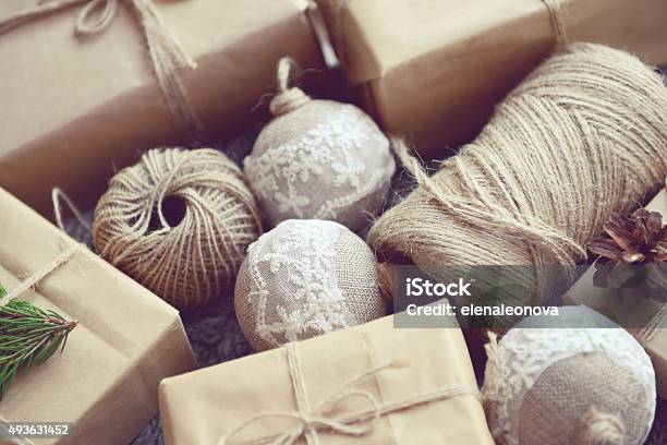 Gift Boxes And Christmas Decoration Stock Photo - Download Image Now - 2015, Art And Craft, Beauty