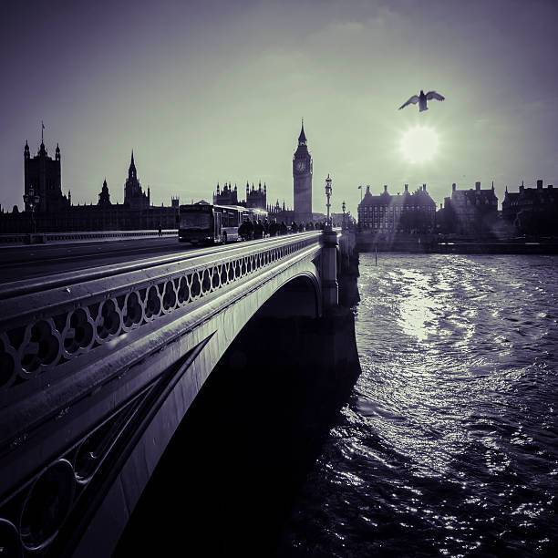 Westminster Bridge sunset, showing Big Ben and the Houses of Parliament.