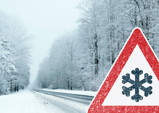 Winter Driving - Caution stock photo
