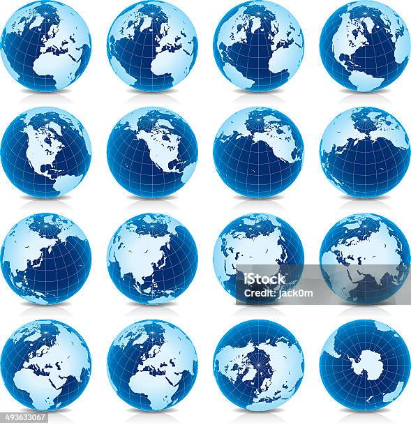 Ilustración de Earth Globe Latitud 45 N Vista y más Vectores Libres de Derechos de Globo terráqueo - Globo terráqueo, Planeta, Meridiano de Greenwich