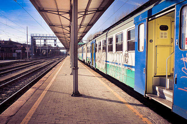 istock Old train in italian station. 493633265