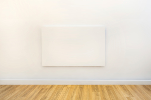 white studio with wooden floor, empty.