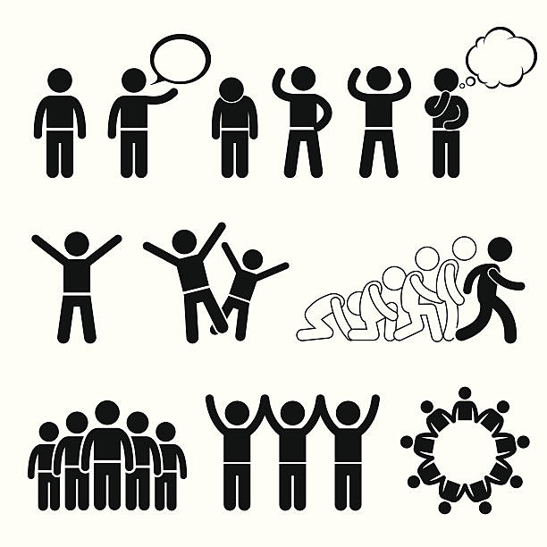 Children Action Pose Welfare Rights Icon Cliparts A set of human pictogram representing children pose and welfare rights. These pictograms also show the children being strong, independent, and happy. stick man thinking silhouette stock illustrations
