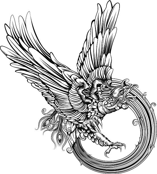 feniks ptak i eagle - phoenix tattoo bird wing stock illustrations