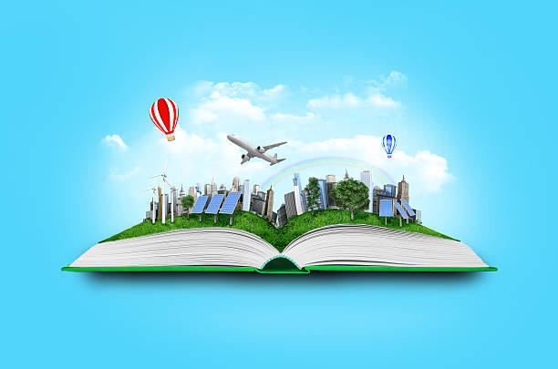 istock Open book with green nature world 493649768