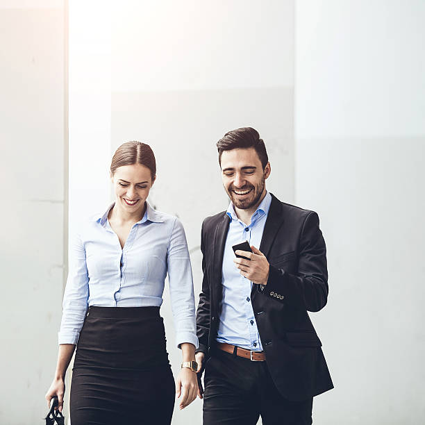 istock Business couple outdoors meeting 493650446