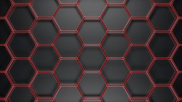 istock red hexagons metal background 493652360