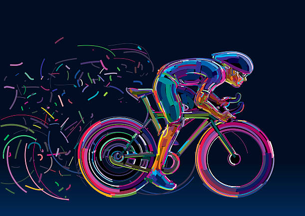 Professional cyclist involved in a bike race. Professional cyclist involved in a bike race. Vector artwork in the style of paint strokes. bicycle backgrounds stock illustrations