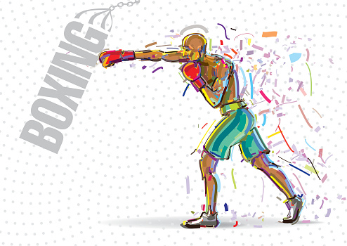 Boxing training. Vector artwork in the style of paint strokes.