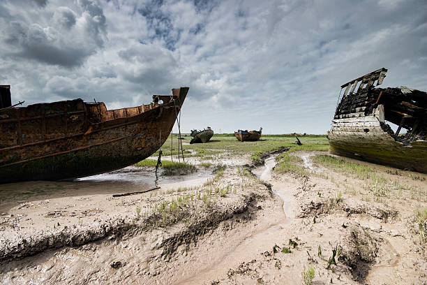 Wreck on the River Wyre 1 stock photo