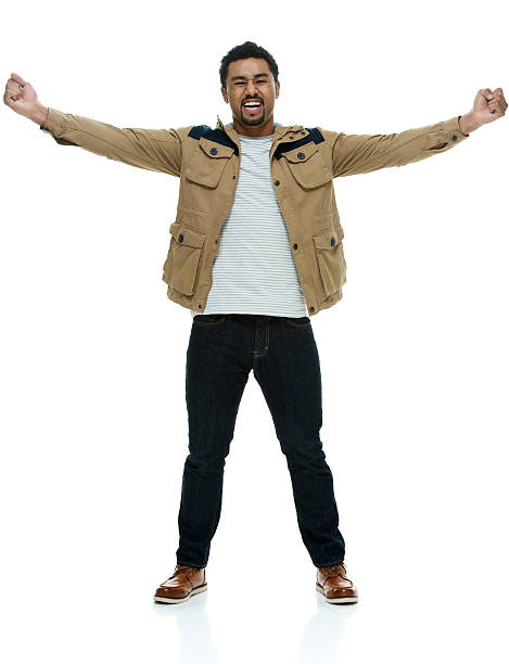 istock Cheerful casual man with arms outstretched 493655006