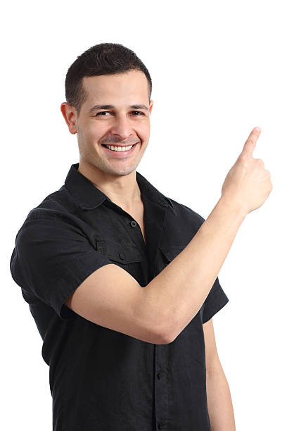 istock Handsome young promoter man presenting some thing blank 493655530